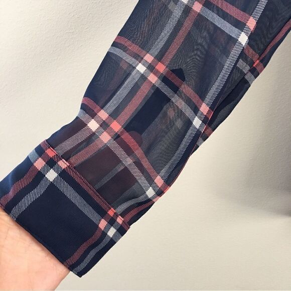 GAP Sheer Plaid Button Down Blouse | Size Small - Picture 5 of 7